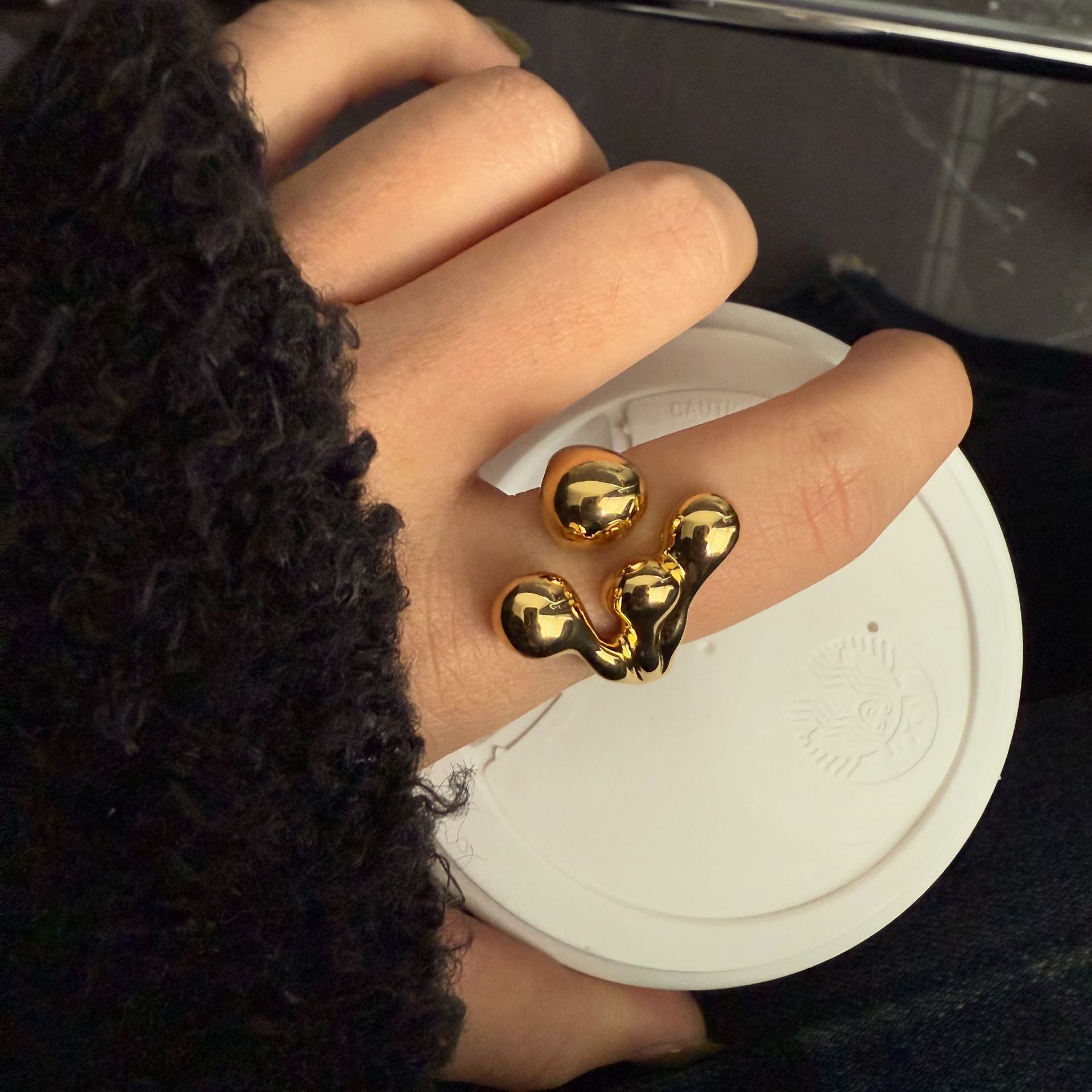 Golden Sculptural Blob Ring JLTR0815
