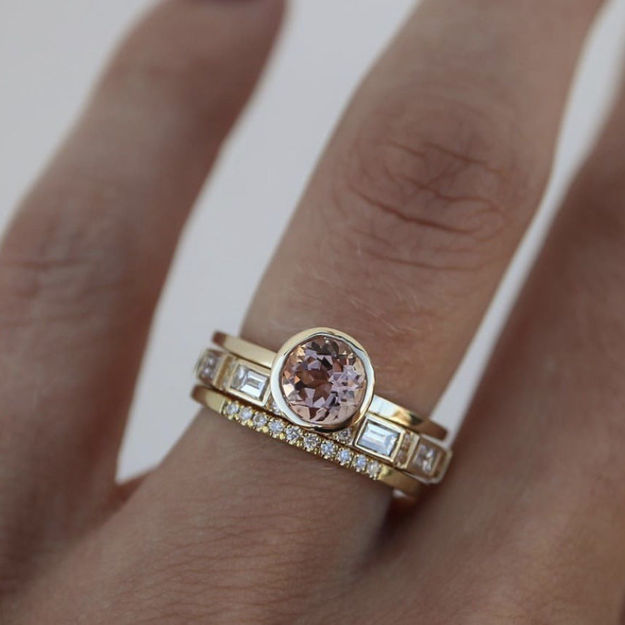 Gold Round Crystal Stack Ring JLTR0817