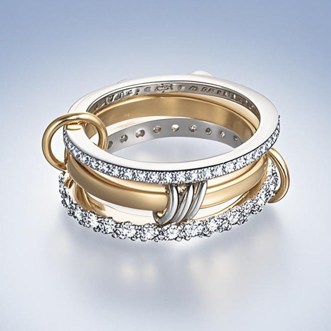 Gold & Silver Interlocking Crystal Stack Ring JLTR0818