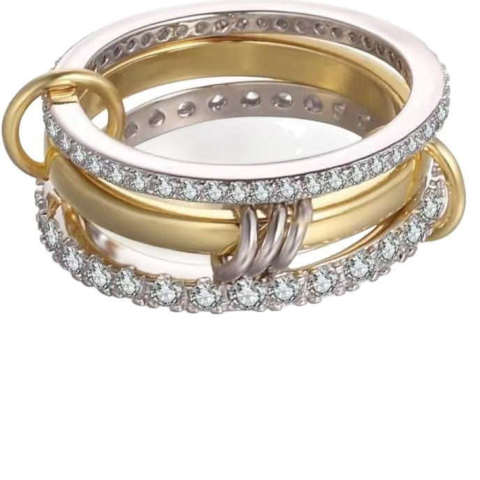 Gold & Silver Interlocking Crystal Stack Ring JLTR0818