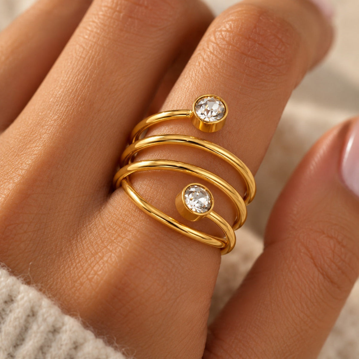 Gold Spiral Crystal Ring JLTR0825