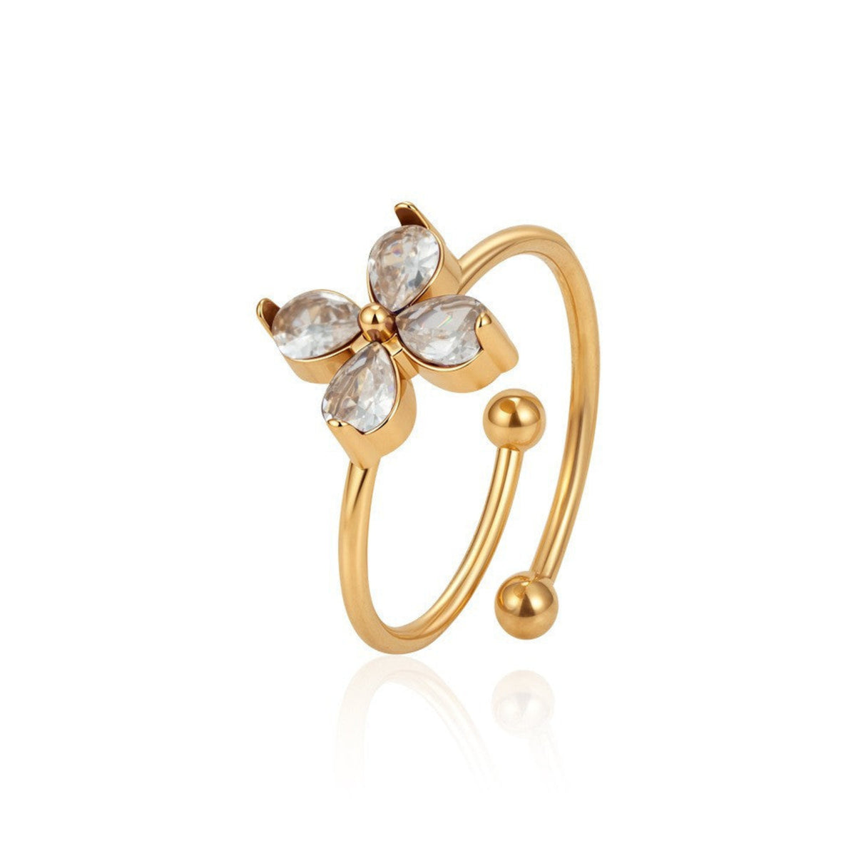Gold Crystal Butterfly Open Ring JLTR0842