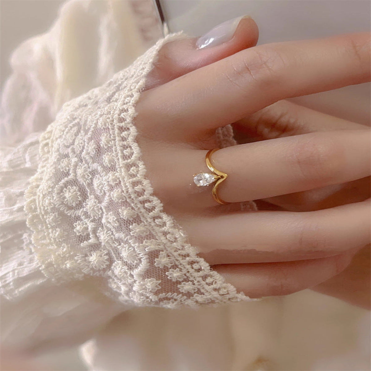 Gold Petite Triangle Crystal Ring JLTR0845