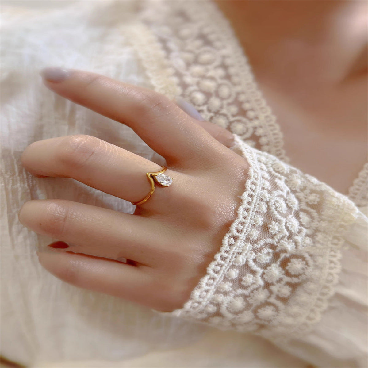 Gold Petite Triangle Crystal Ring JLTR0845