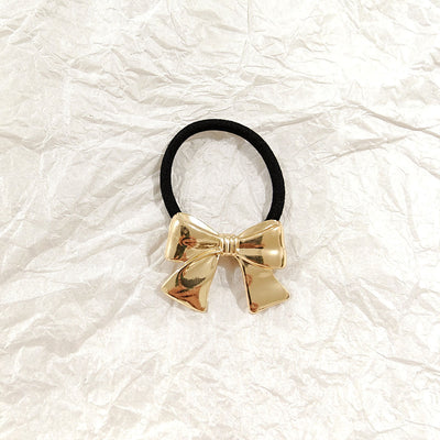 Silver Bow Hair Tie – Metallic Ribbon Elastic Band JLTS0527 main image 0
