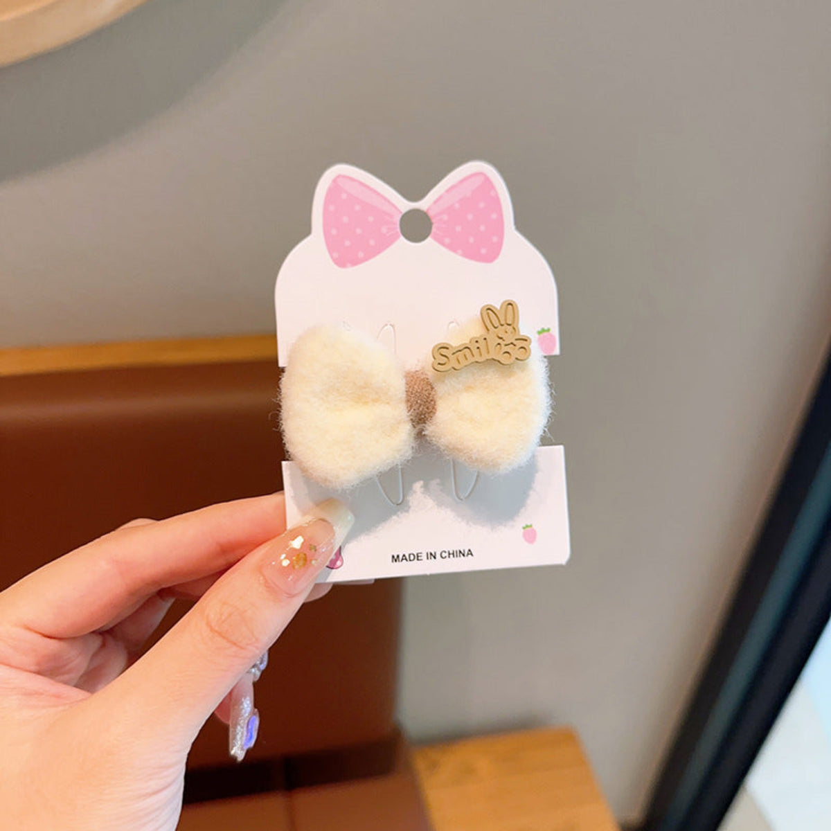 Cream Bow Plush Hair Ties JLTS0590