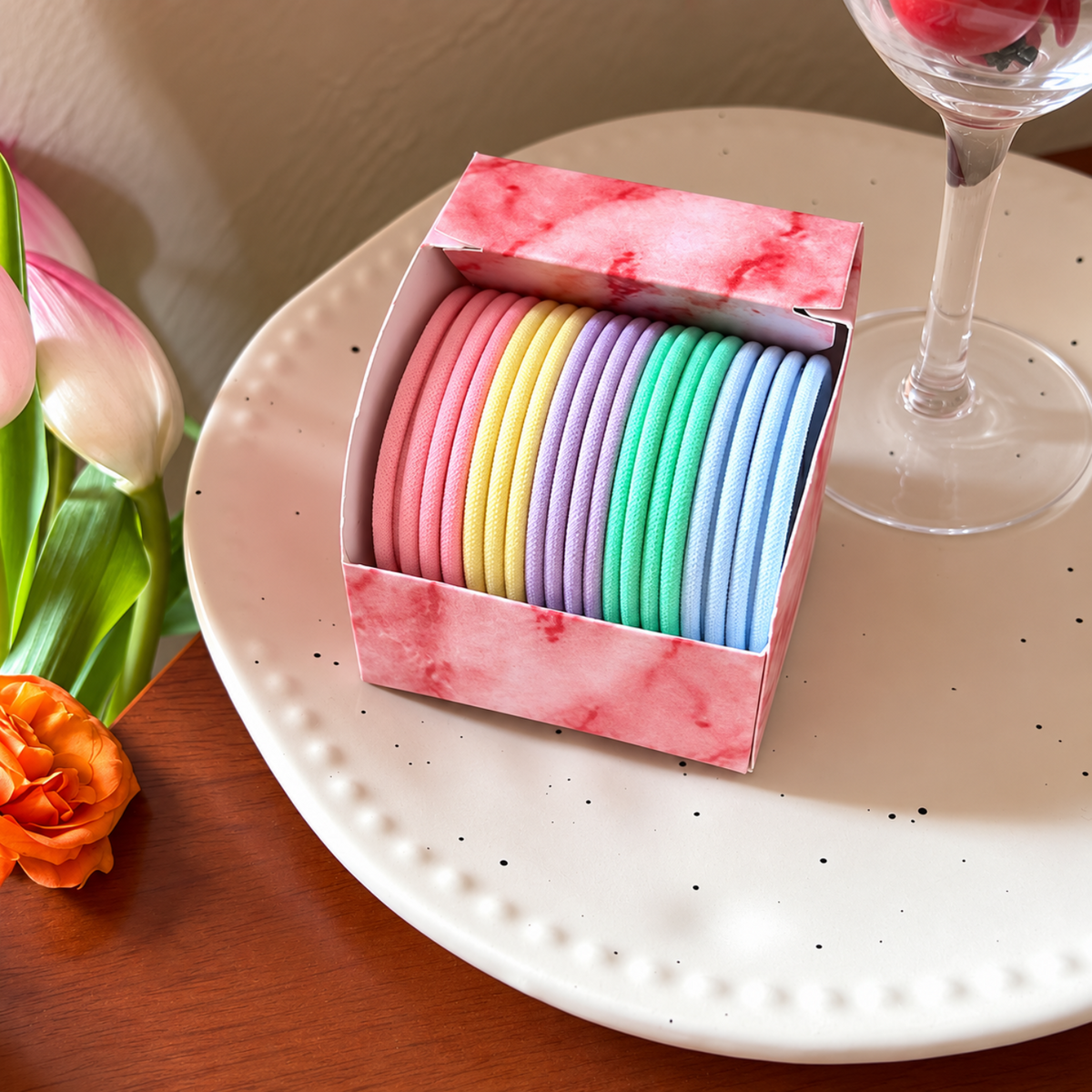 Multicolor Thin Elastic Hair Ties JLTS0593