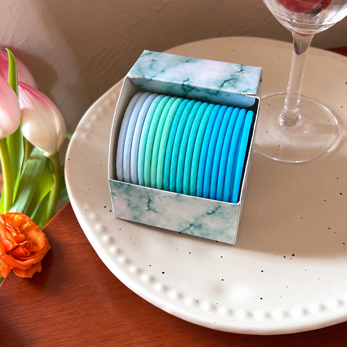 Turquoise Thin Elastic Hair Ties JLTS0598