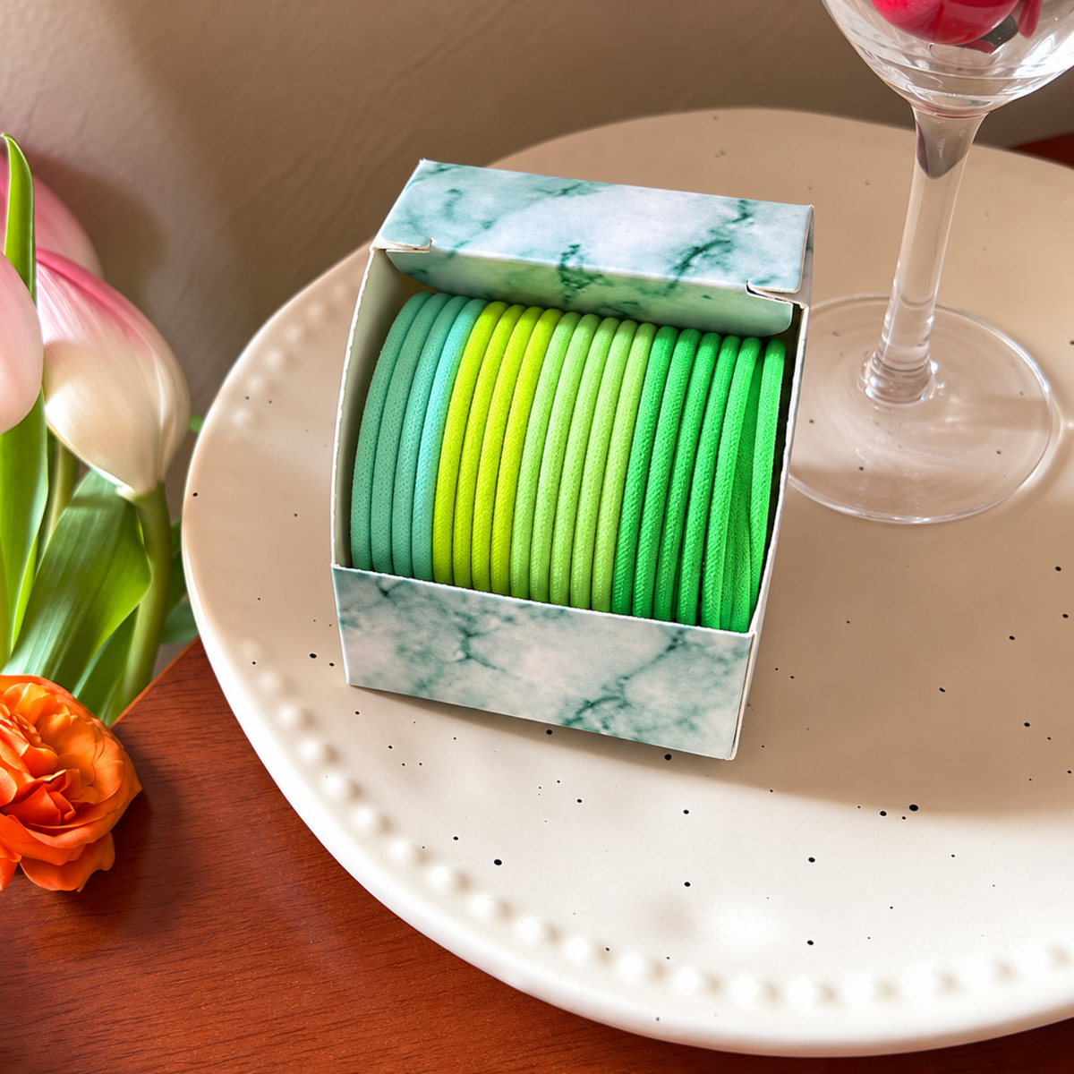 Green Thin Elastic Hair Ties JLTS0599