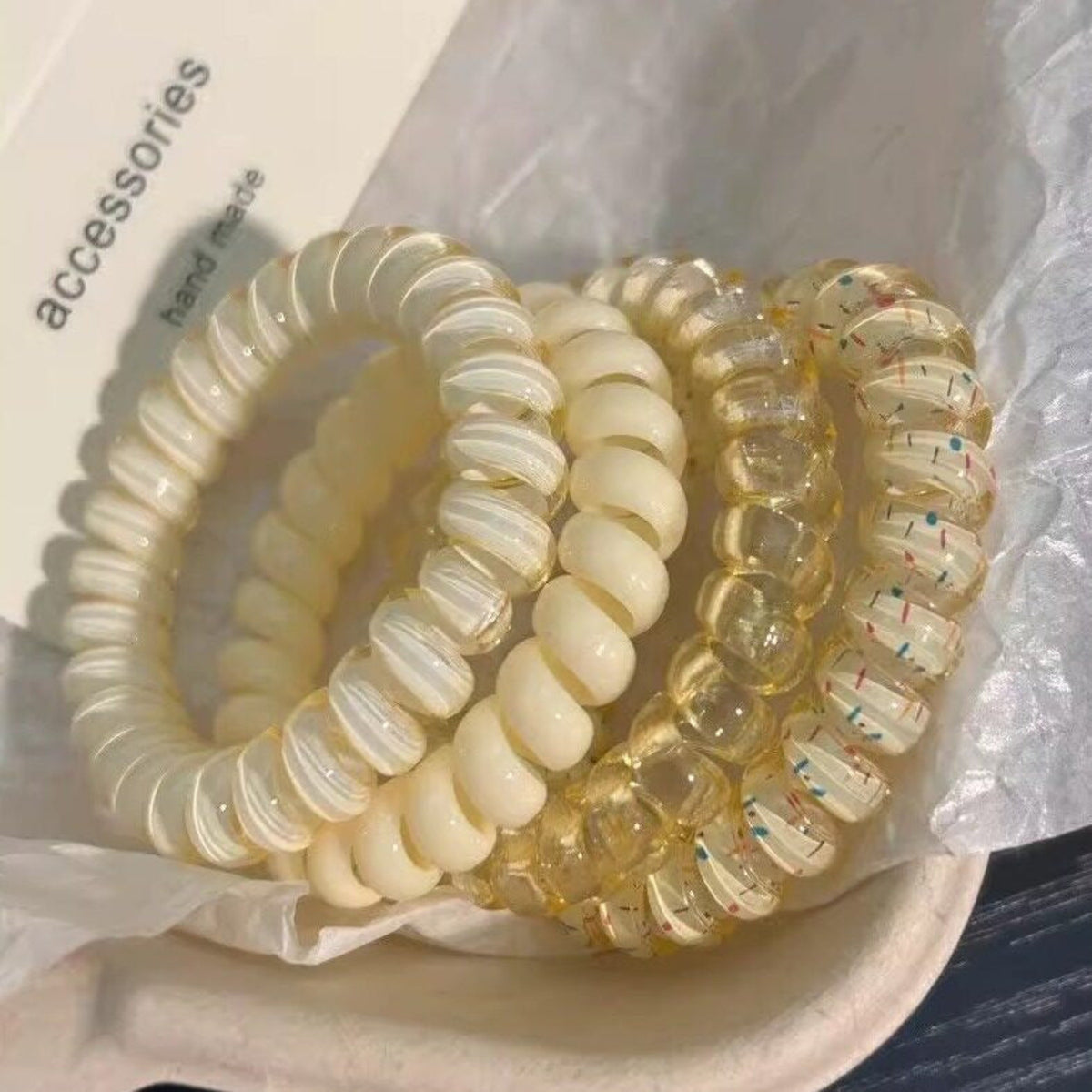 Neutral Pearl Spiral Hair TiesJLTS0608