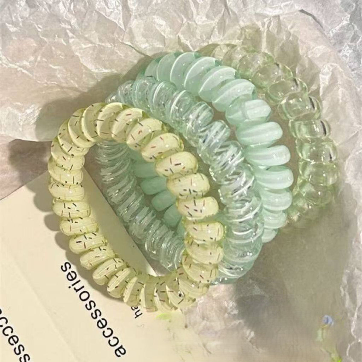 Green Pearl Spiral Hair Ties JLTS0611