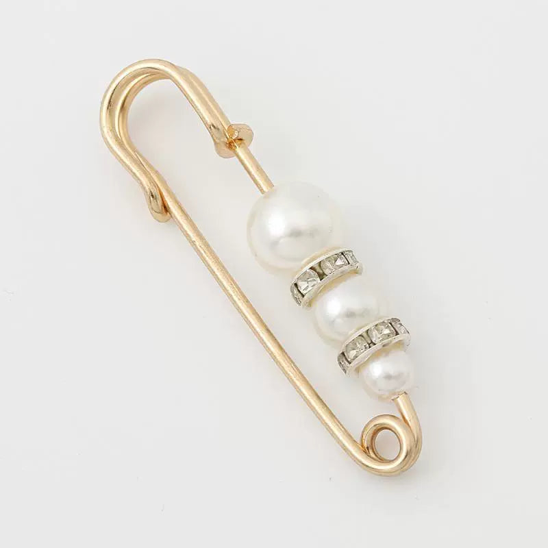 Just Lil Things Elegant Pearl Embellished Saree Pin – Gold Color with Rhinestone Spacers JLTSP0001