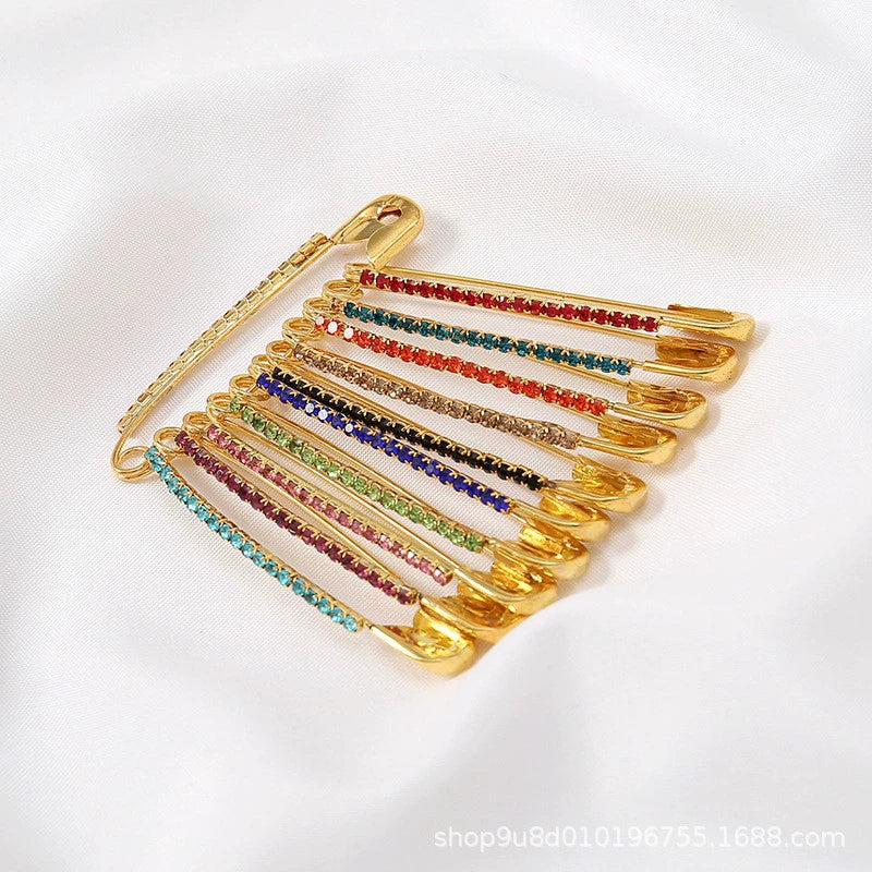 Just Lil Things Golden Color Rainbow Rhinestone Saree Pin Set – Multicolor Sparkle Edition JLTSP0010