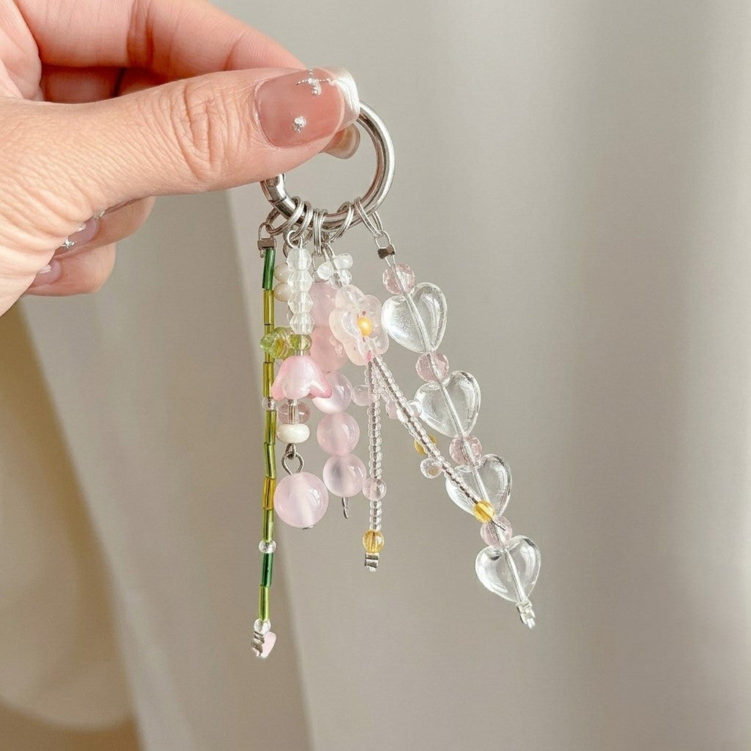 Pink and Green Beaded Keychain MWK0018