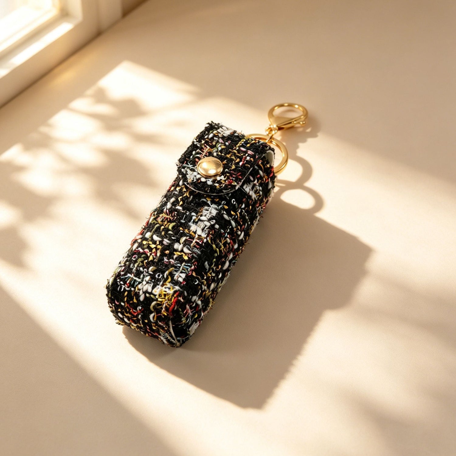 Black Tweed Lipstick Holder Keychain MWK0020