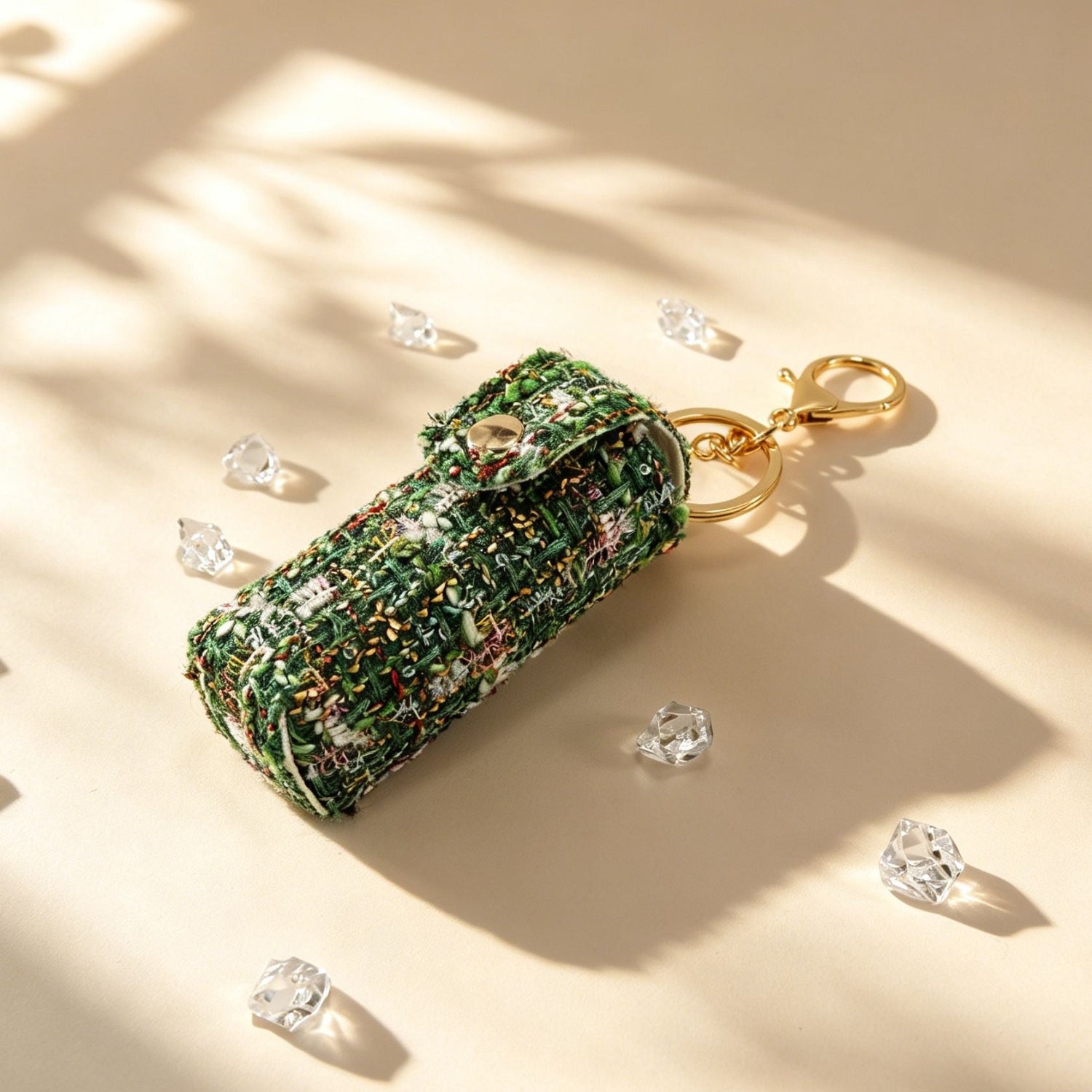 Green Tweed Lipstick Holder Keychain MWK0023