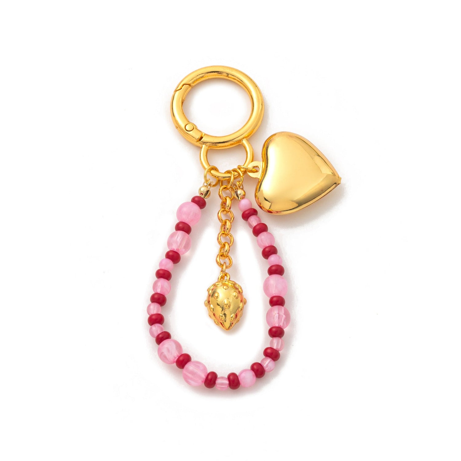 Pink Gold Heart Beaded Keychain MWK0065