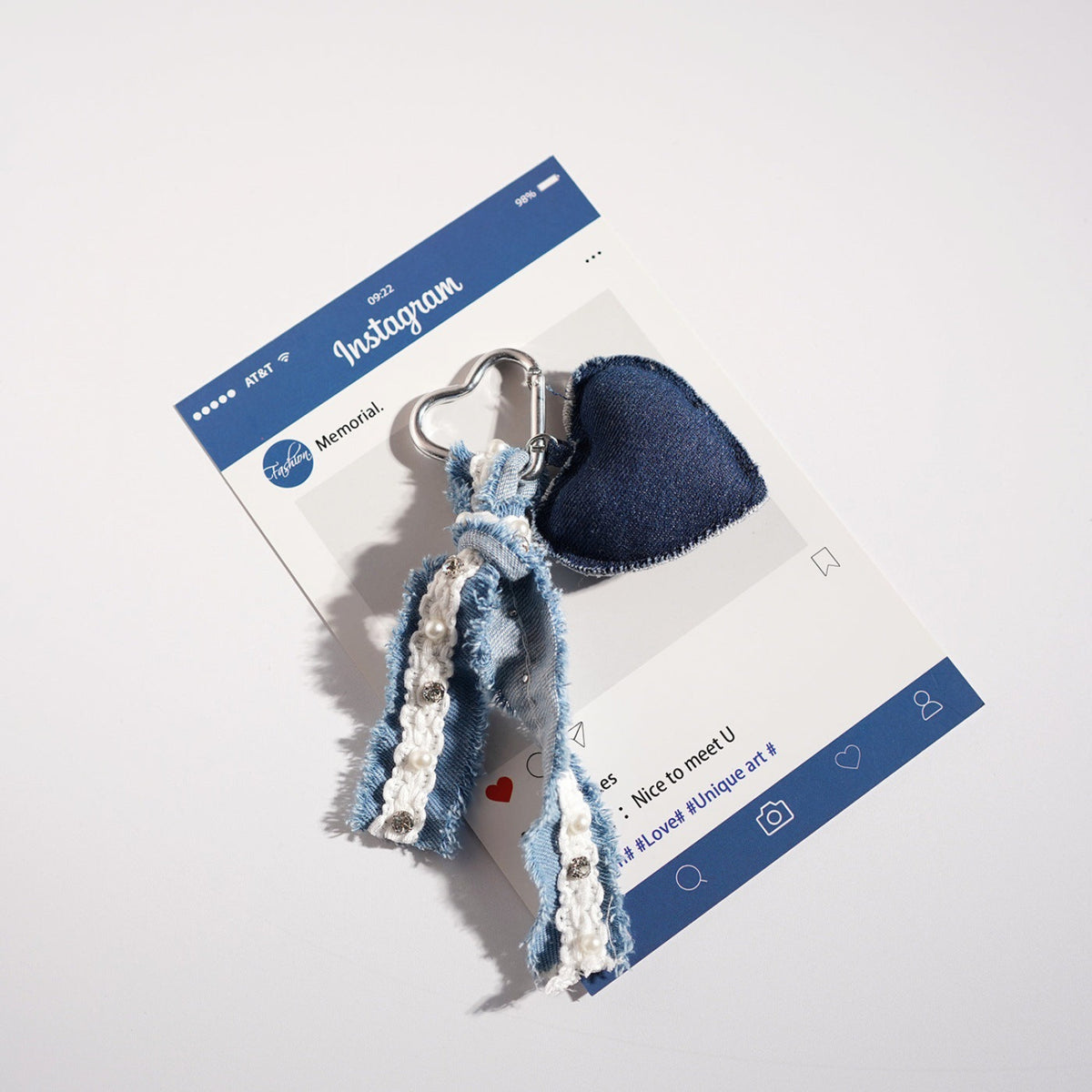 Blue Denim Heart Ribbon Bagcharms MWK0073