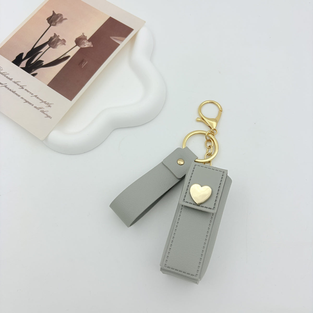 Grey Heart Lipstick Holder Bagcharms MWK0095
