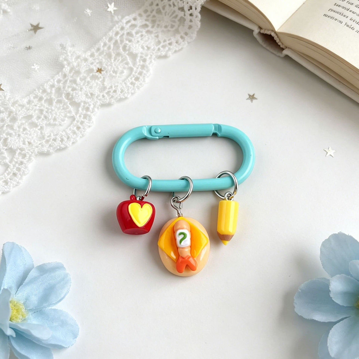 Blue Apple & Pencil Cute Bag Charm MWK0103