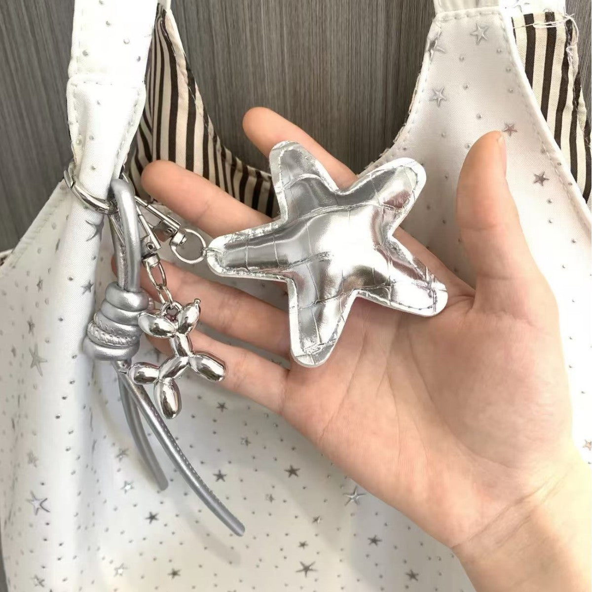 Silver Star Ribbon Bag Charms MWK0126