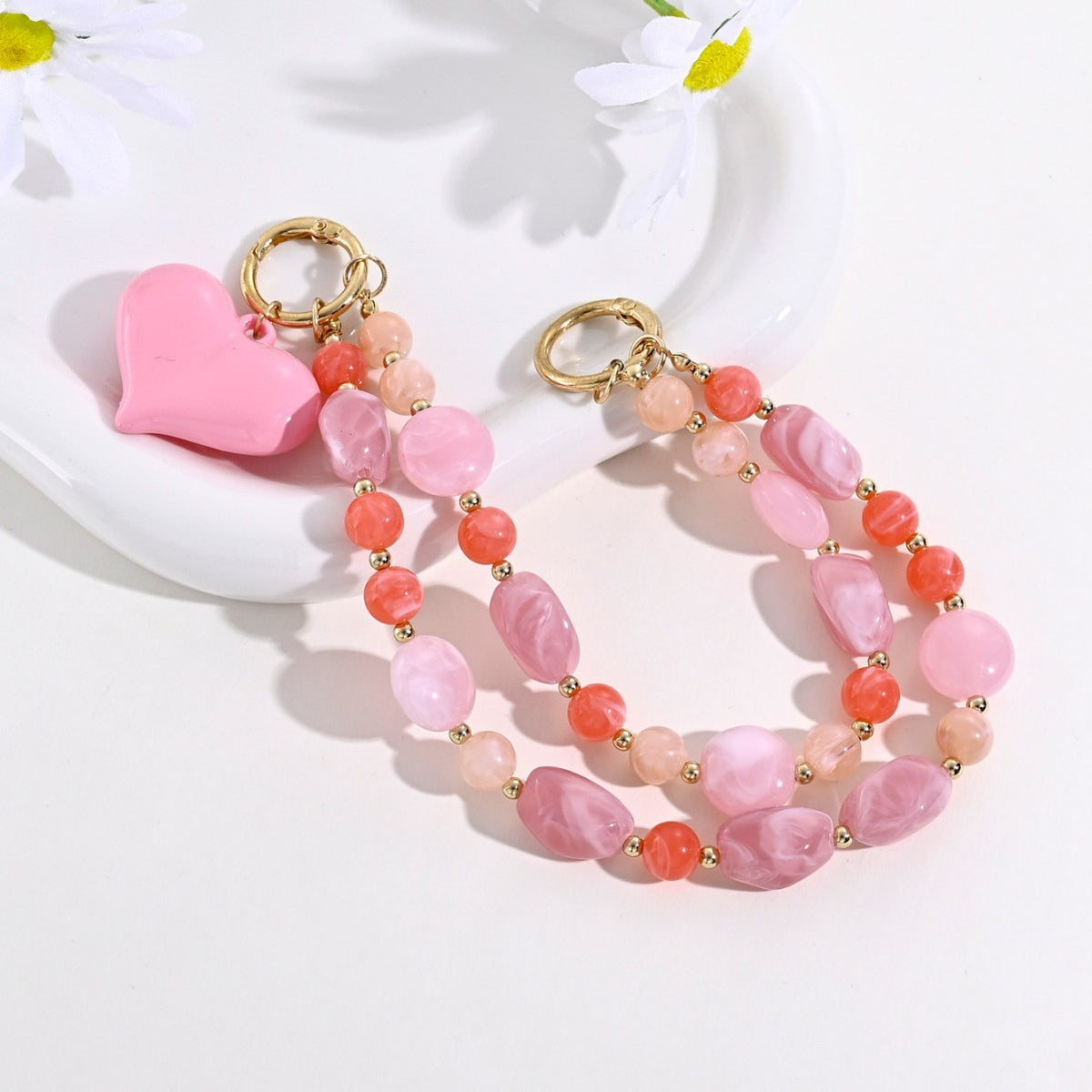 Pink Floral Beaded Bag Charms MWK0133
