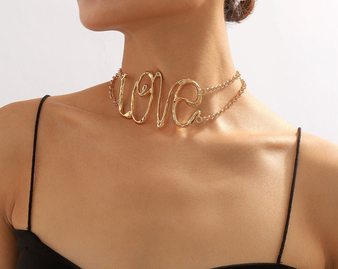 Gold 'LOVE' Statement Necklace  jltn0697
