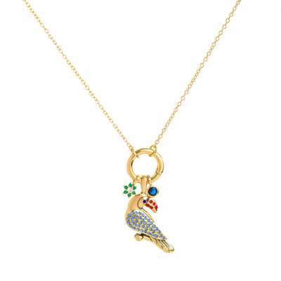 Just Lil Things Colorful Parrot Pendant Necklace With Crystal Embellishments jltn1598