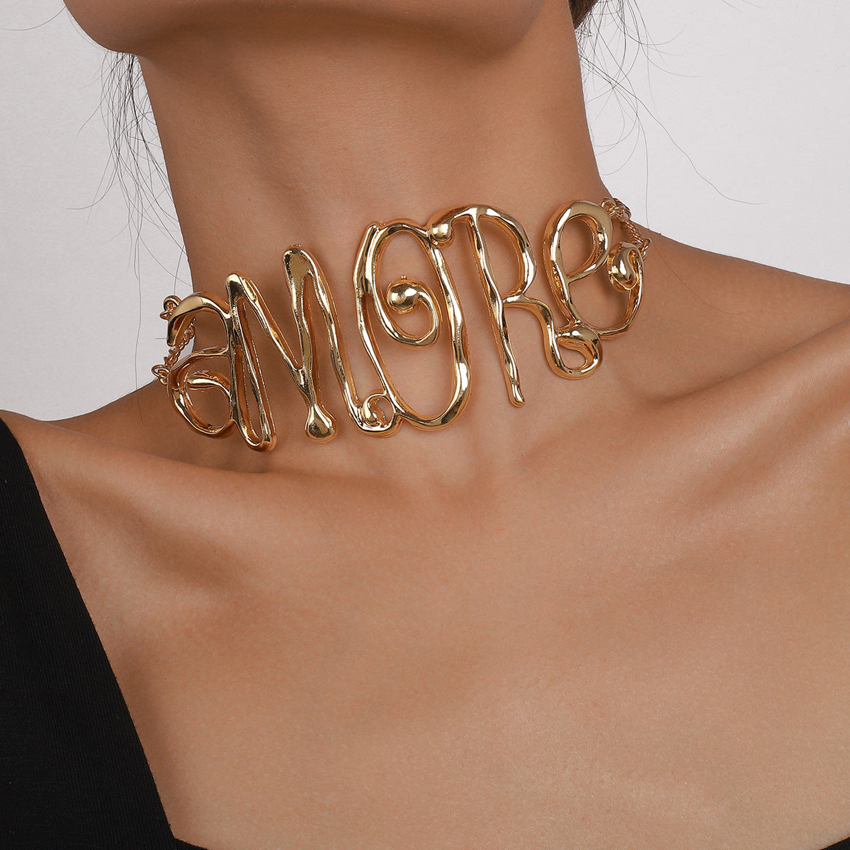 Bold Gold 'AMORE' Statement Necklacejltn0695