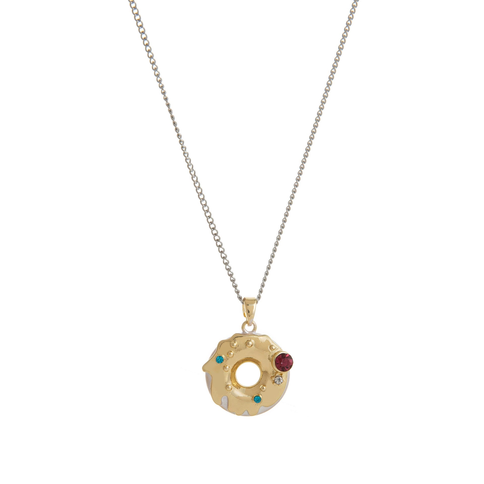 Just Lil Things Golden Donut Charm Necklace with Colorful Gem Accents jltn1468