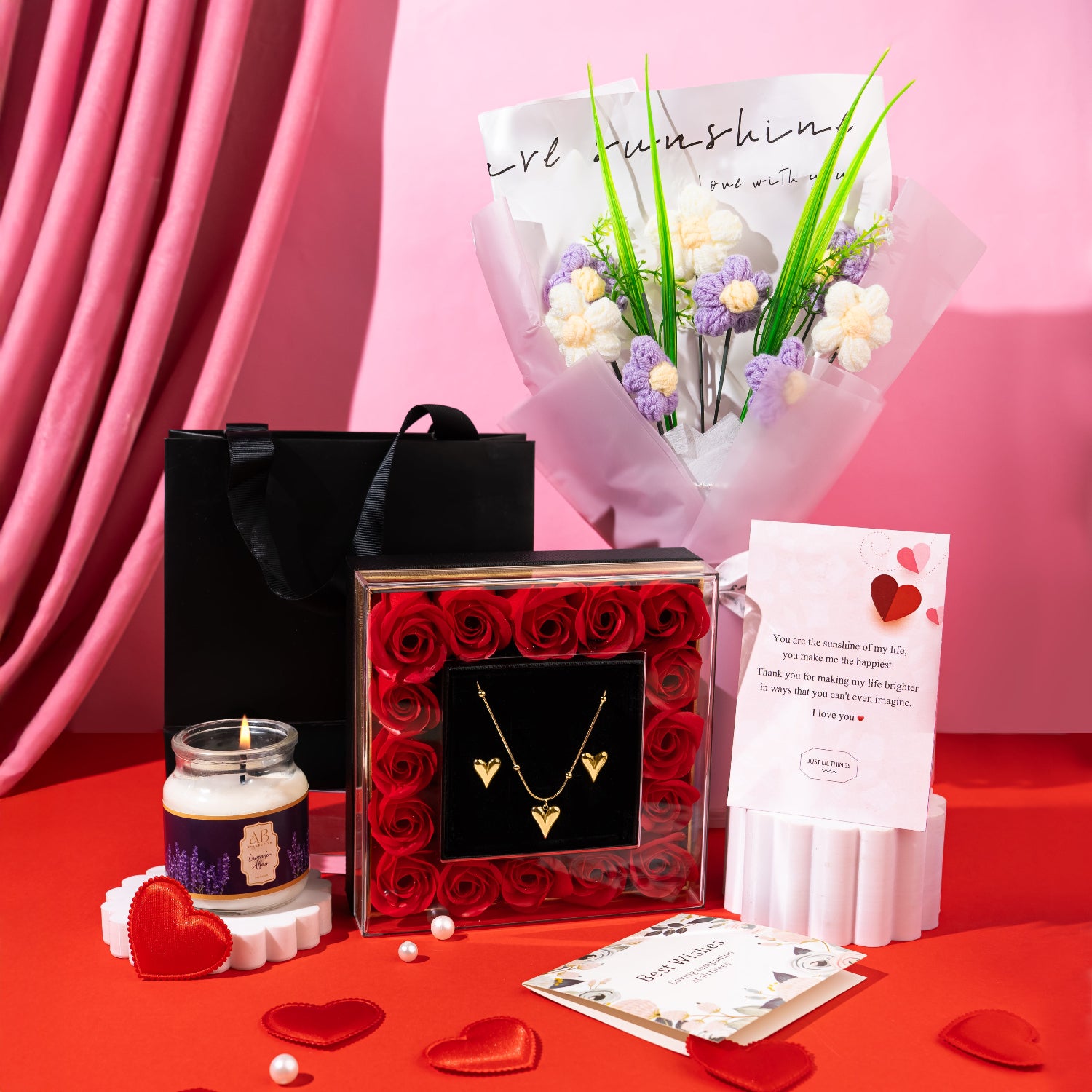 Heart Necklace & Earrings Valentine's Gift Box