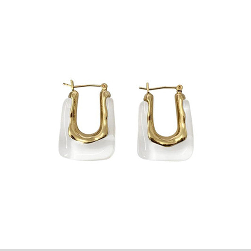 Retro-u-shaped clear hoop-earrings-jlt11240