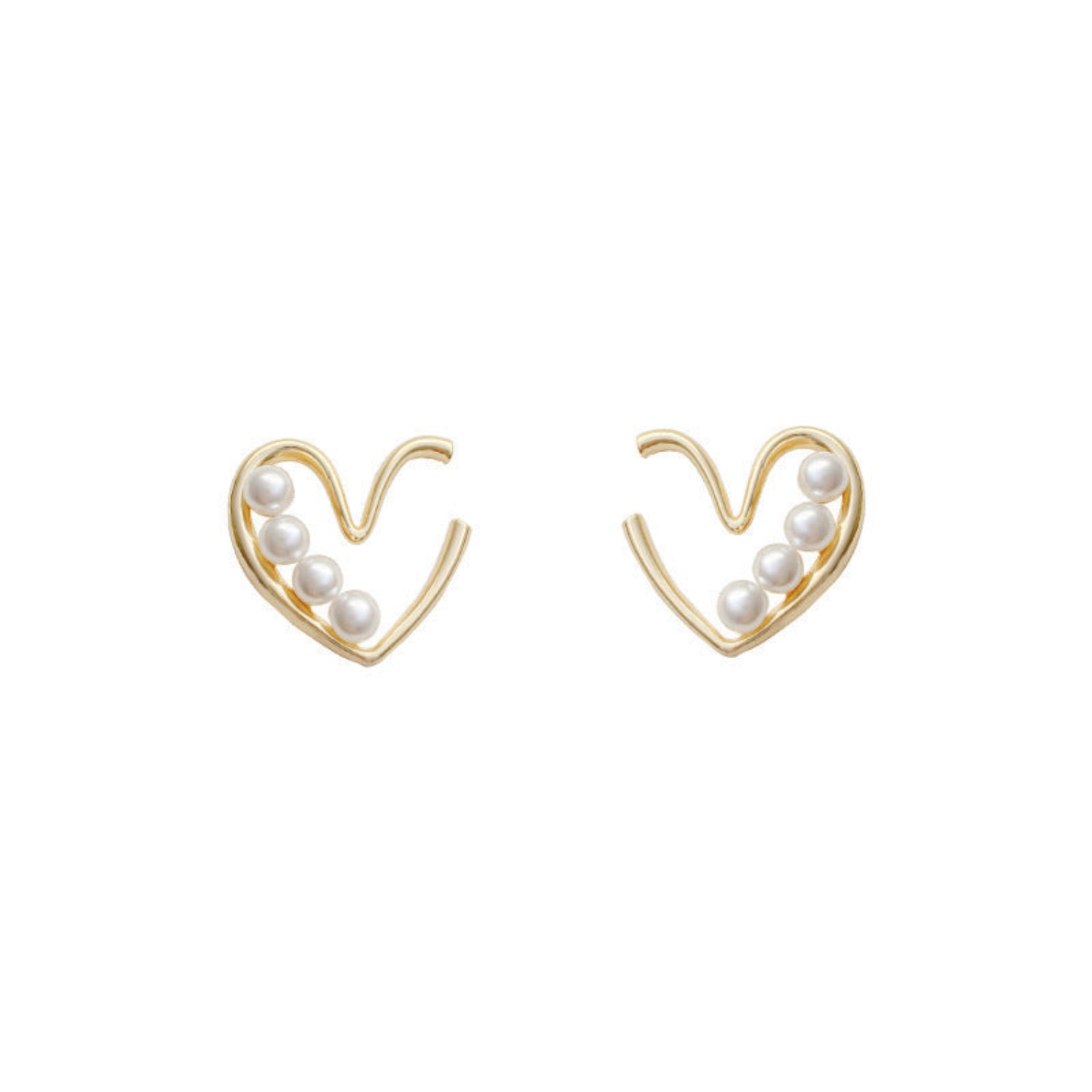 Gold Pearl Heart Pin Earring JLT11477