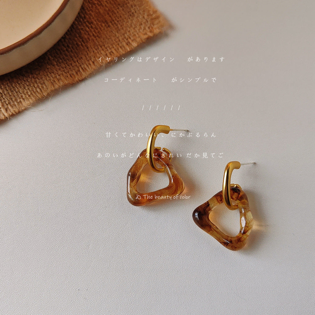 Elegant Gold and Pearl Brown Geometric Hoop Earrings jlt11527