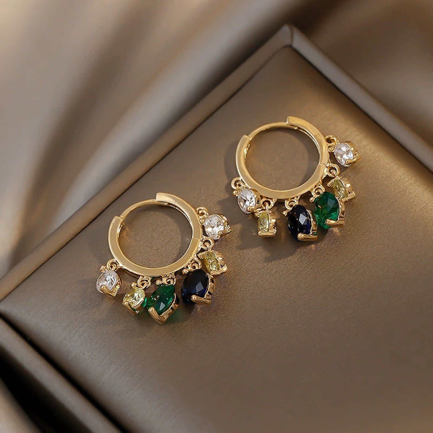 Princess Hoop Earrings with Colorful Gemstone Charms jlt11533