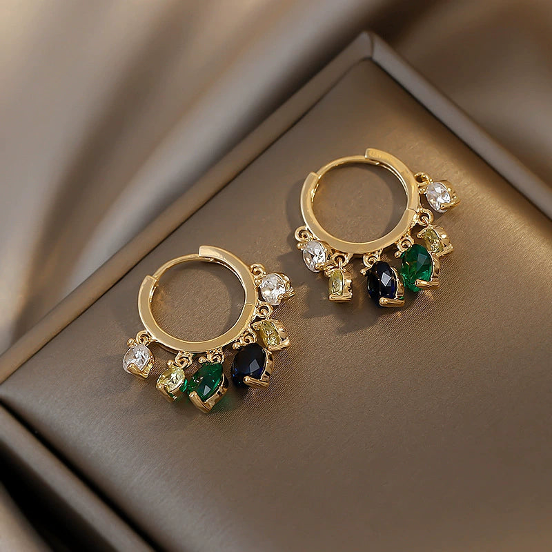 Princess Hoop Earrings with Colorful Gemstone Charms jlt11533