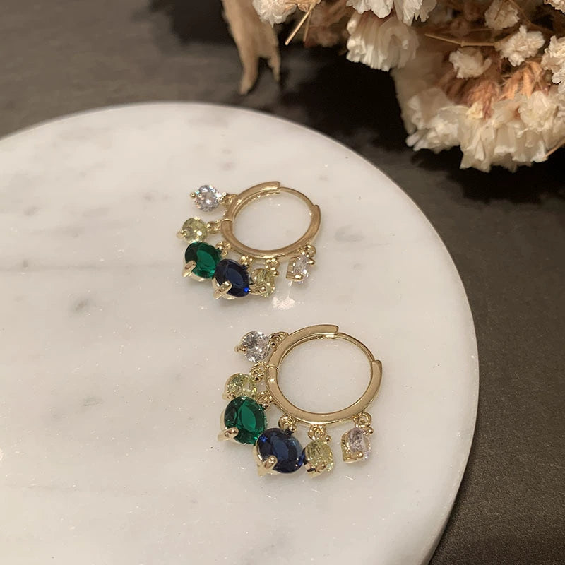Princess Hoop Earrings with Colorful Gemstone Charms jlt11533