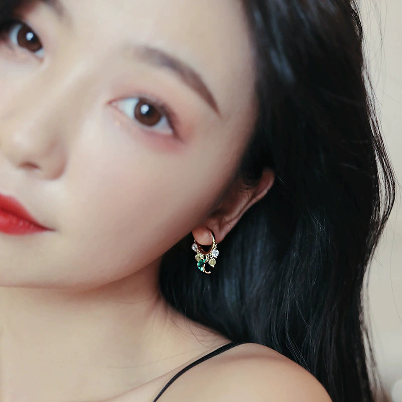 Princess Hoop Earrings with Colorful Gemstone Charms jlt11533