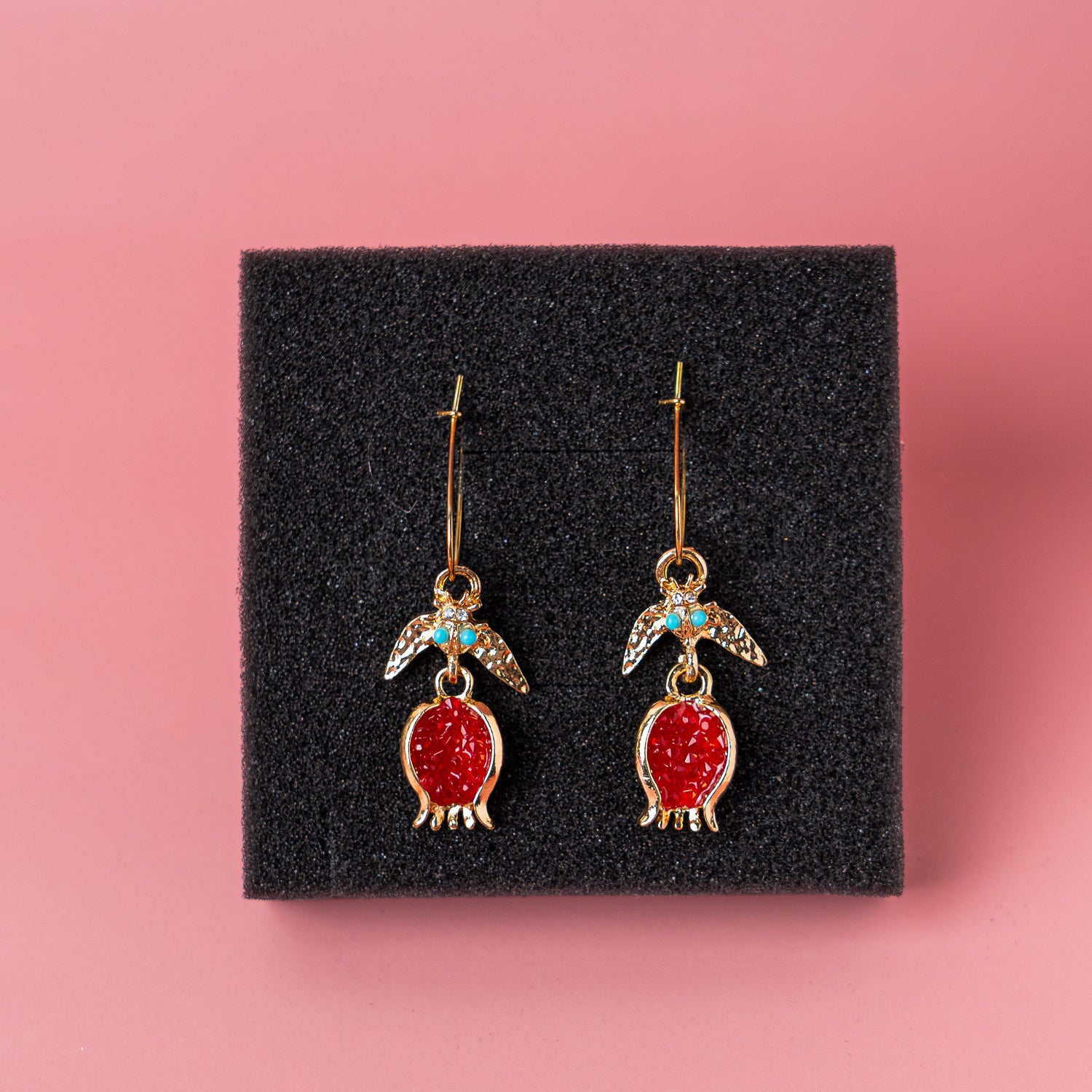 Handcrafted Pomegranate Ruby Drop Earrings-jlt11577