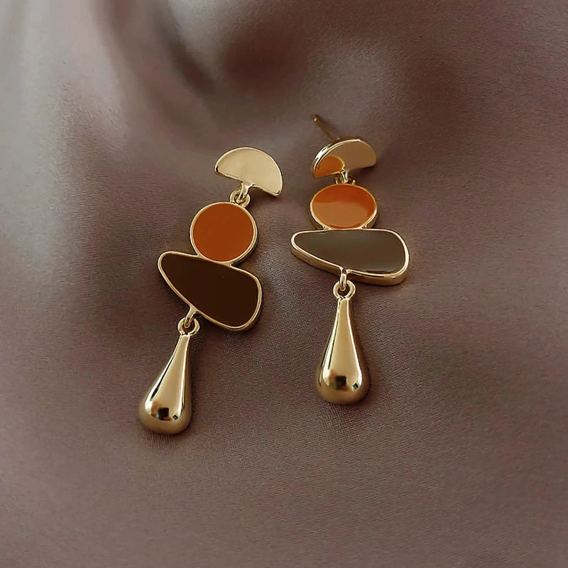 Geometric Abstract Gold Drop Earrings jlt11578