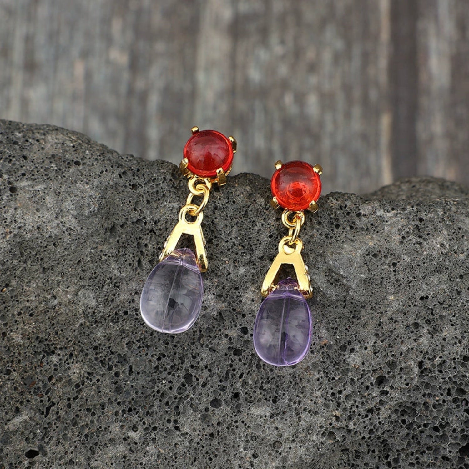 Luxury Amethyst and Ruby Drop Earrings jlt11593
