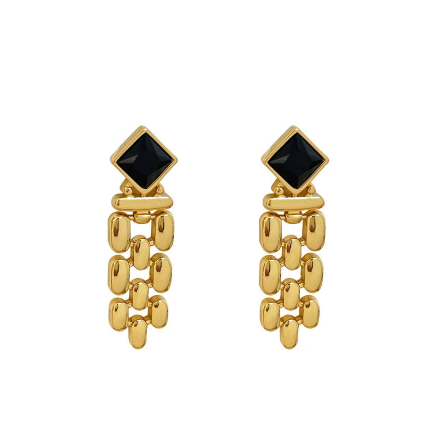 Gold Link Tassel Earrings with Onyx Black Studs JLT13653