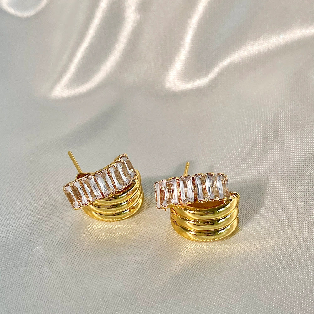 Glossy Polish Crystal Stacked Hoop Earrings jlt11683