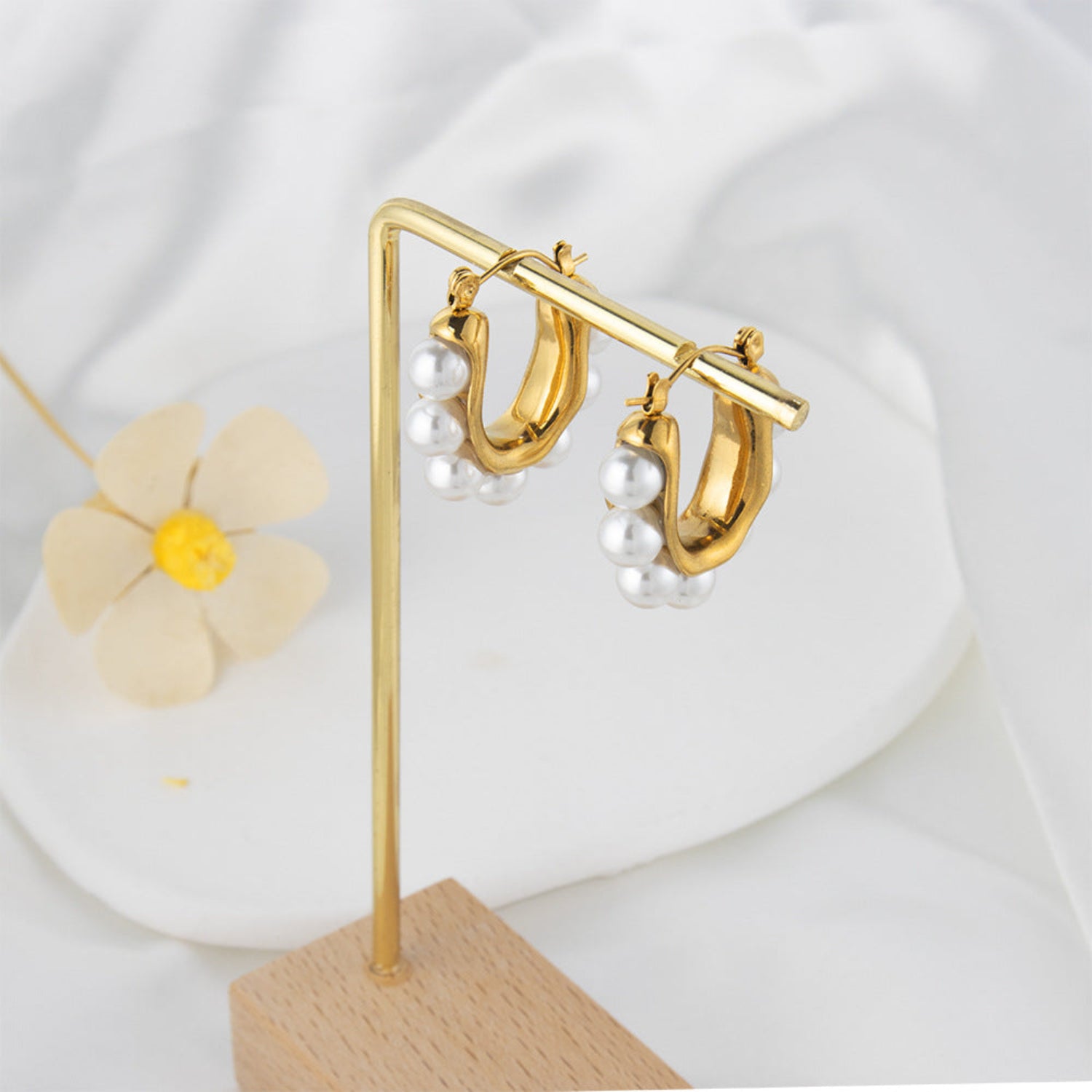 Gold Hoop Earrings with Pearl Accents  jlt11729