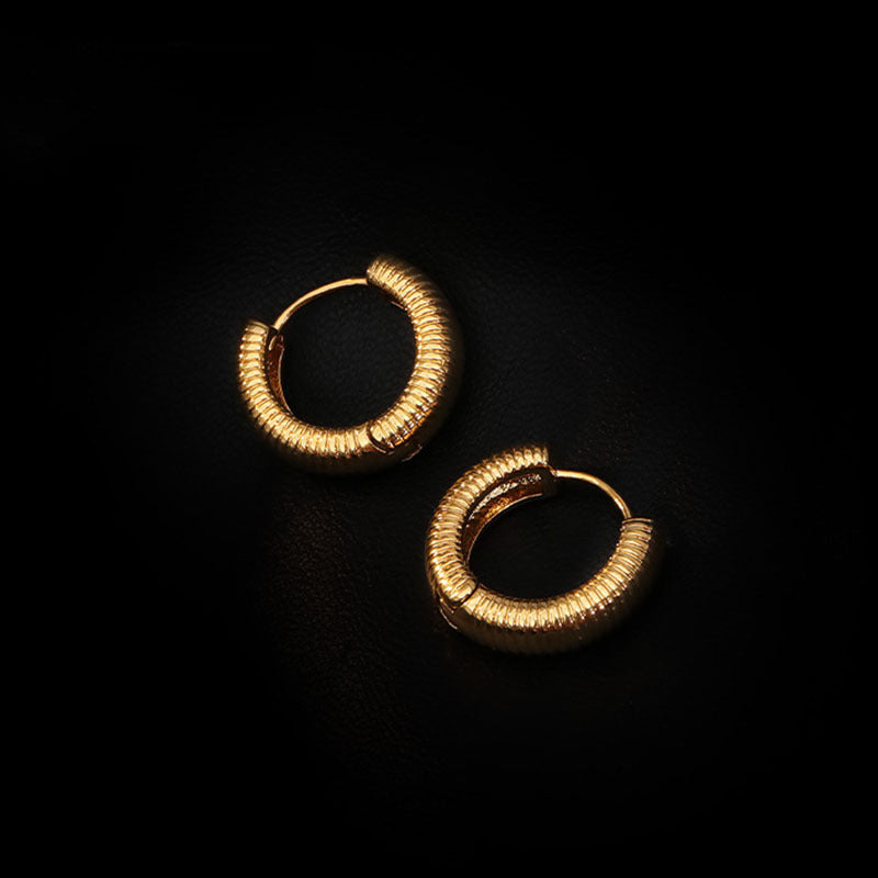 Bold Ribbed Gold-Color Hoop Earrings jlt11741