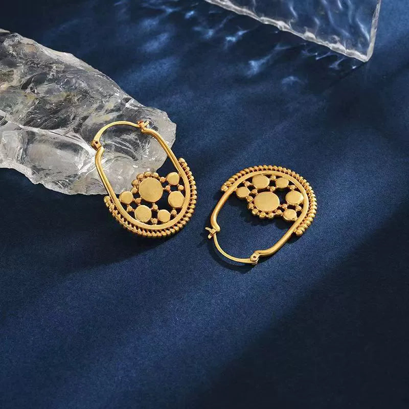 Intricate Tribal Gold Hoop Earrings JLT11760