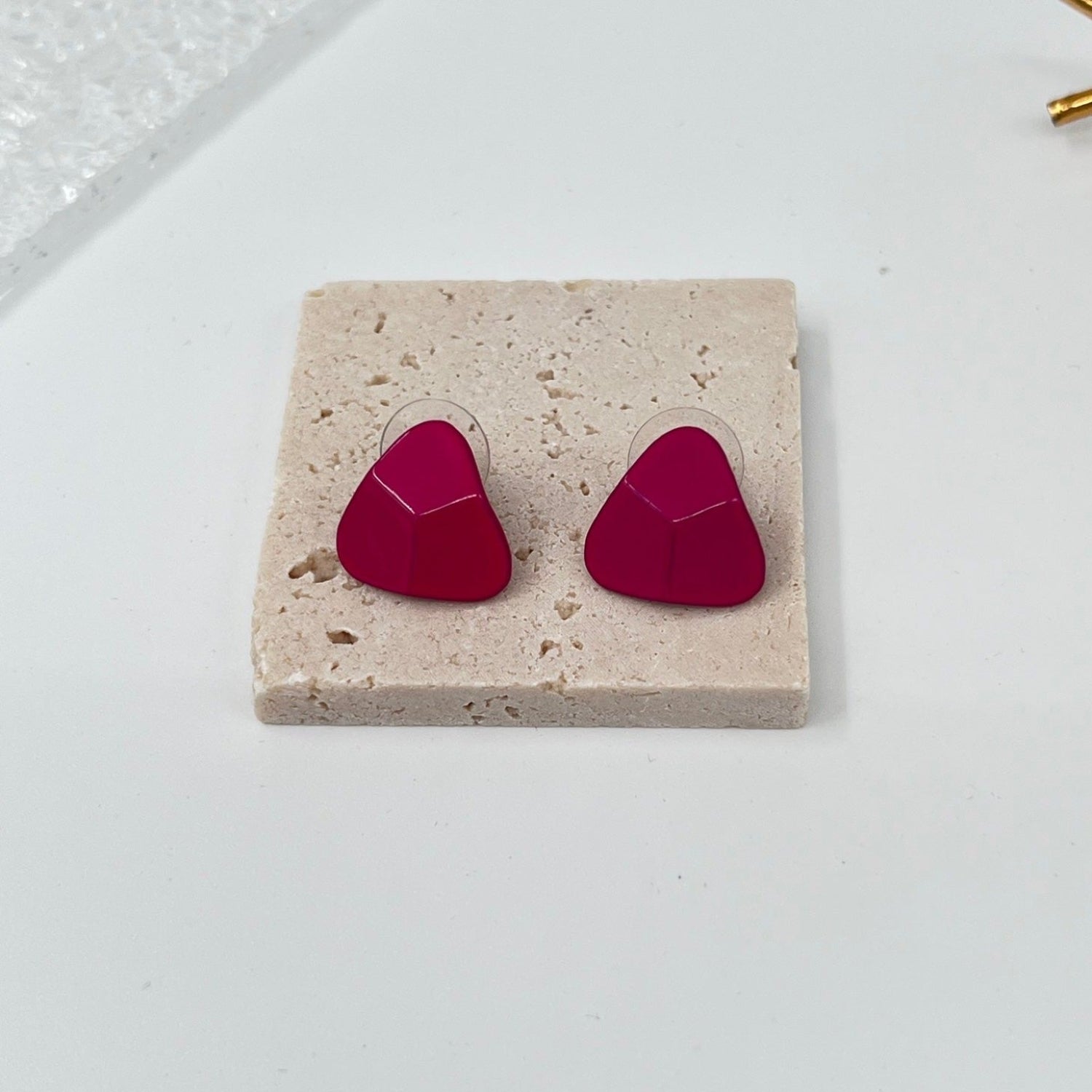 Glossy Pink Geometric Stud Earrings-jlt11813