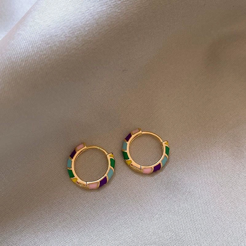 Color Block Enamel MultiColoured Hoop Earrings JLT12747