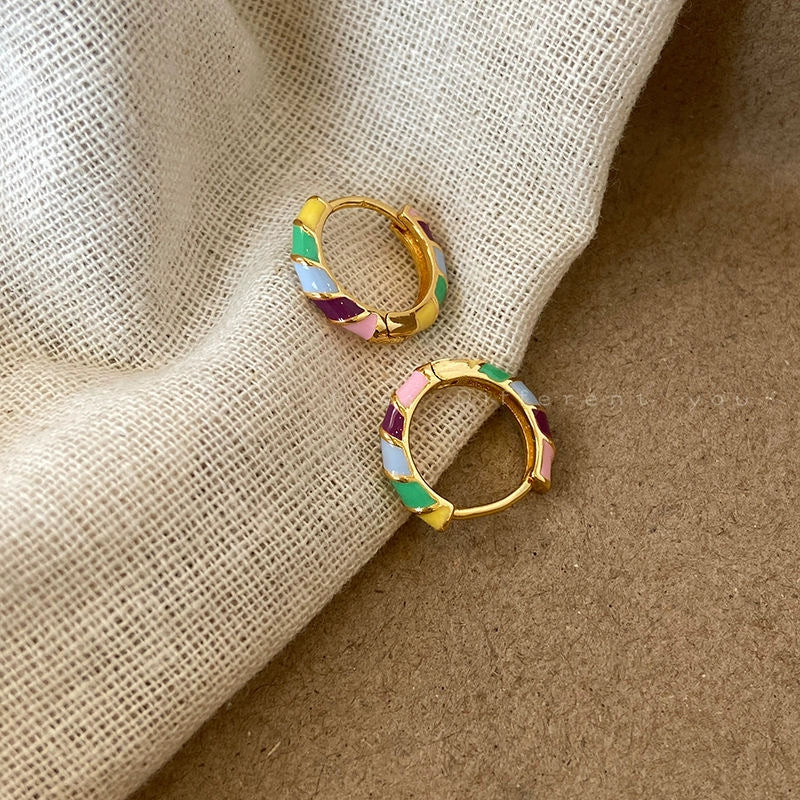 Color Block Enamel MultiColoured Hoop Earrings JLT12747