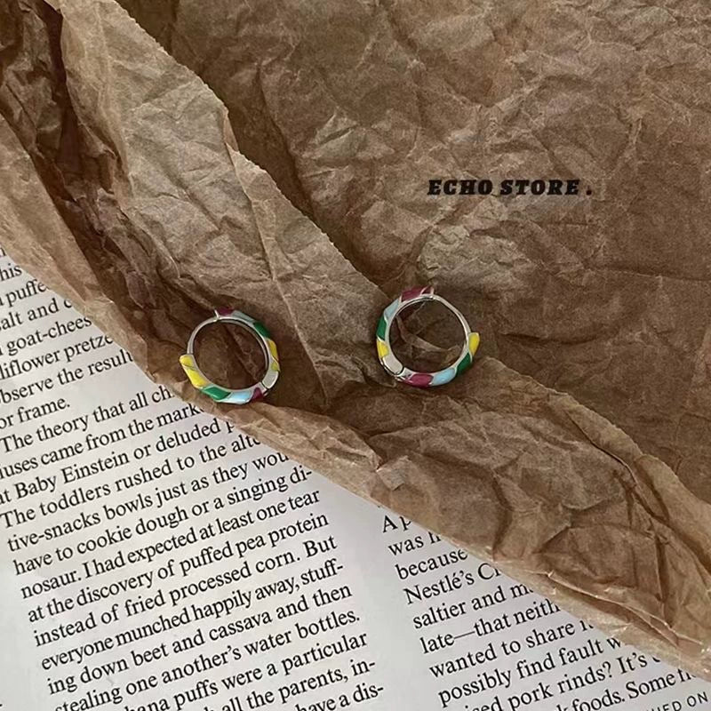Color Block Enamel MultiColoured Hoop Earrings JLT12747